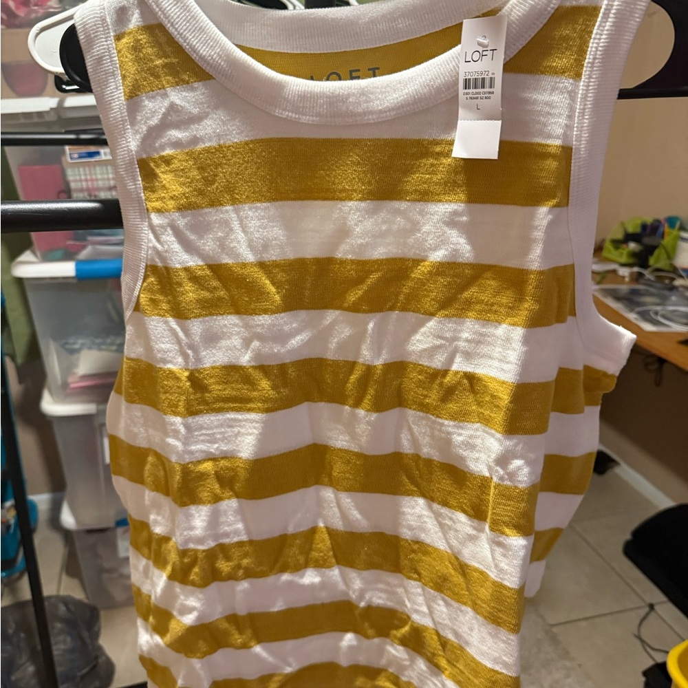 LOFT Mustard and White Striped Top